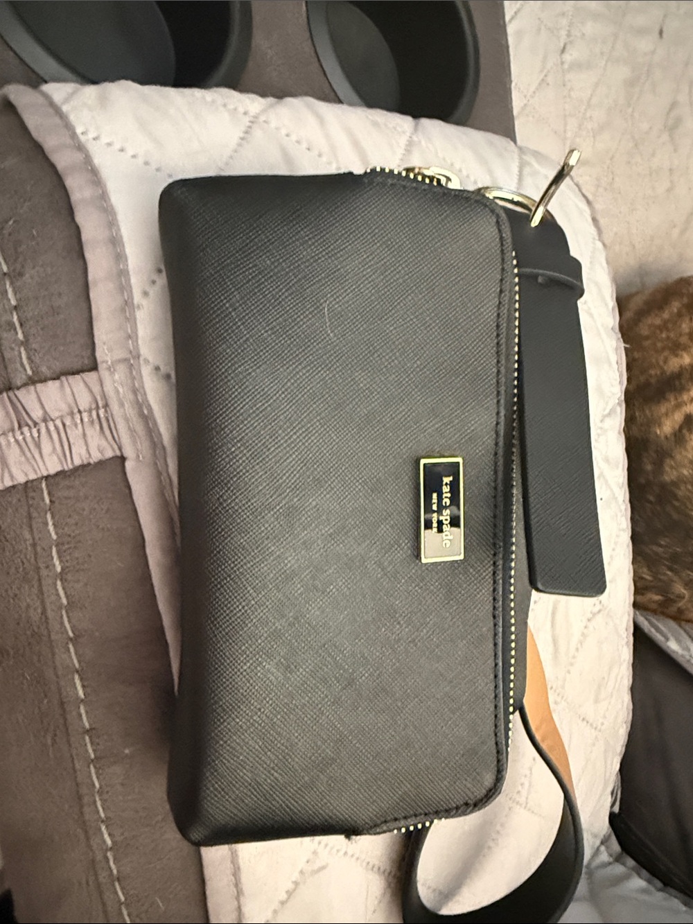 kate spade black saffiano leather belt bag  with gold hardware L XL